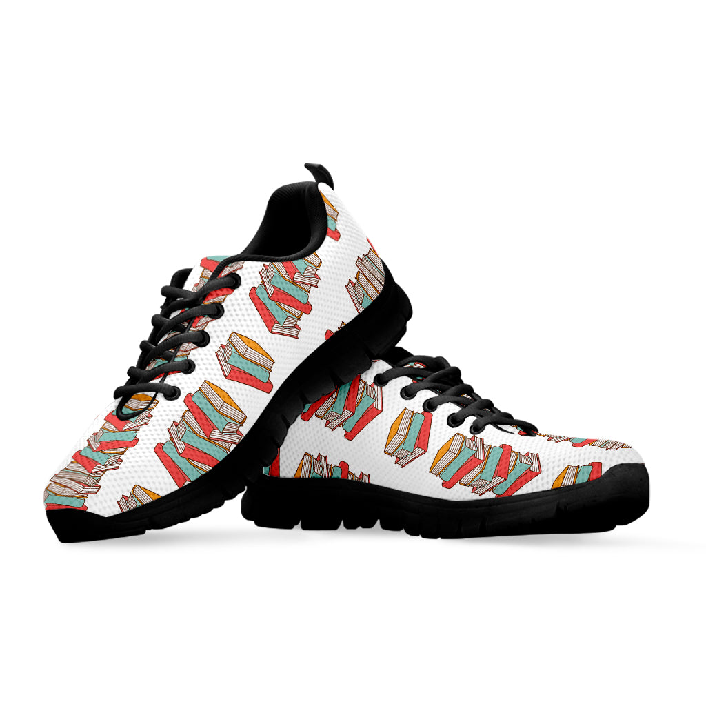 Pile Of Reading Books Pattern Print Black Sneakers