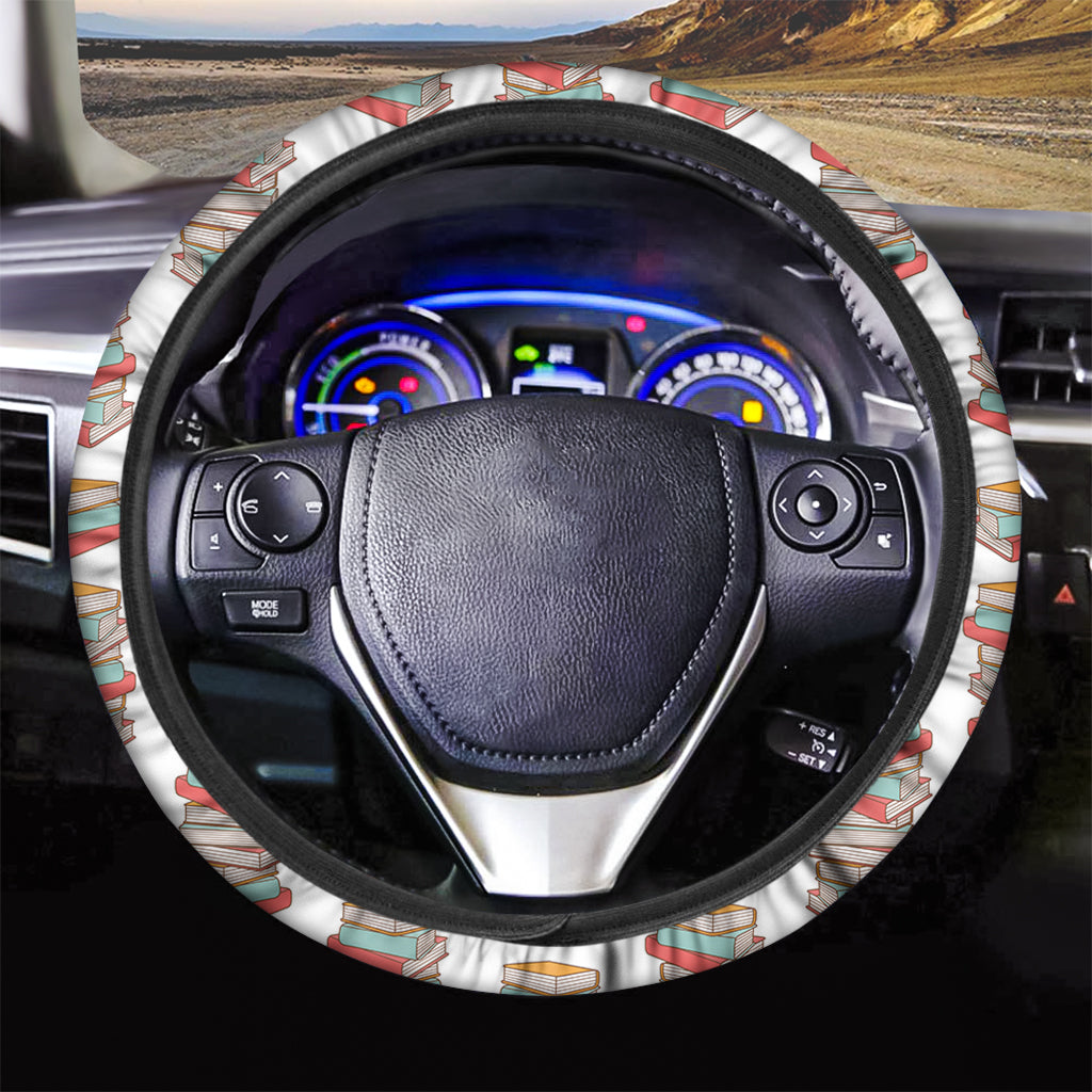 Pile Of Reading Books Pattern Print Car Steering Wheel Cover