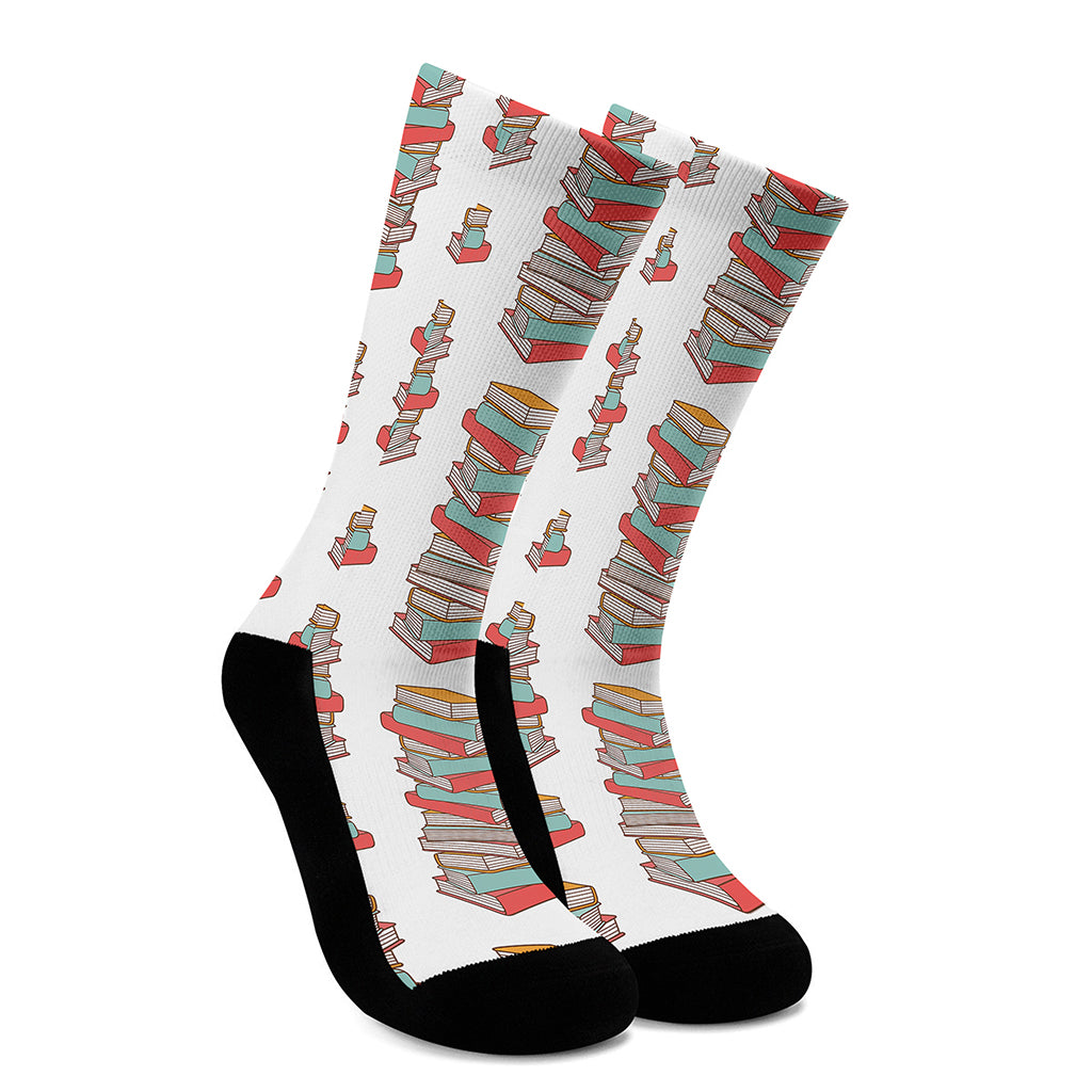 Pile Of Reading Books Pattern Print Crew Socks