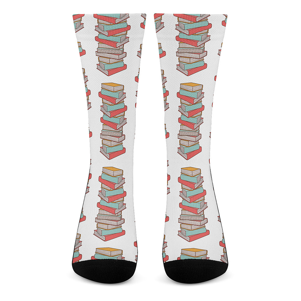 Pile Of Reading Books Pattern Print Crew Socks