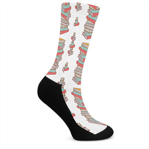 Pile Of Reading Books Pattern Print Crew Socks