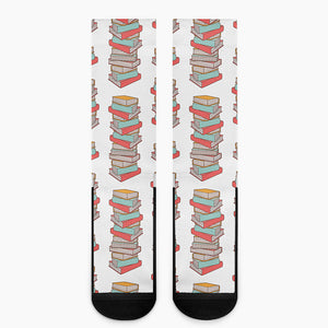 Pile Of Reading Books Pattern Print Crew Socks