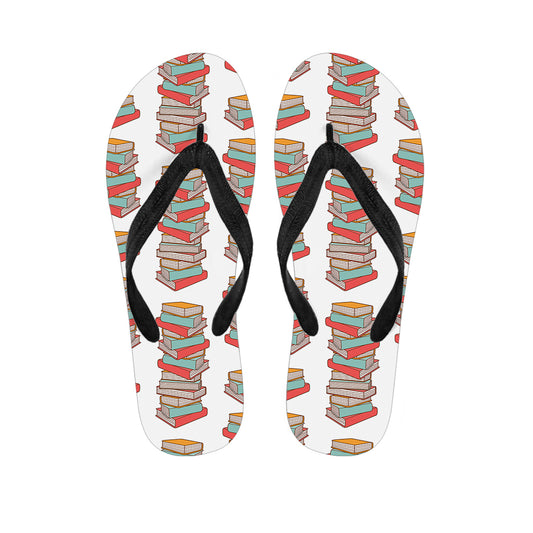 Pile Of Reading Books Pattern Print Flip Flops