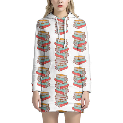Pile Of Reading Books Pattern Print Hoodie Dress