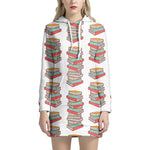 Pile Of Reading Books Pattern Print Hoodie Dress