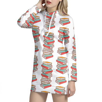 Pile Of Reading Books Pattern Print Hoodie Dress