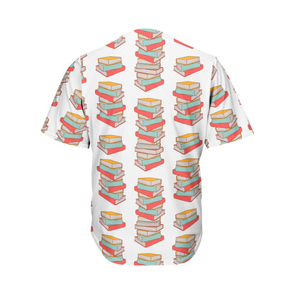 Pile Of Reading Books Pattern Print Men's Baseball Jersey