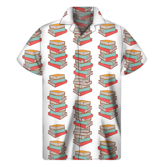 Pile Of Reading Books Pattern Print Men's Short Sleeve Shirt