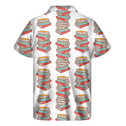 Pile Of Reading Books Pattern Print Men's Short Sleeve Shirt