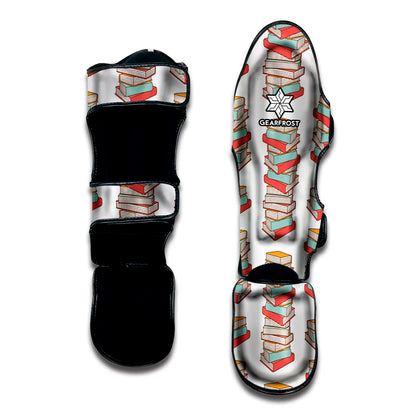 Pile Of Reading Books Pattern Print Muay Thai Shin Guard