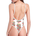 Pile Of Reading Books Pattern Print One Piece High Cut Swimsuit