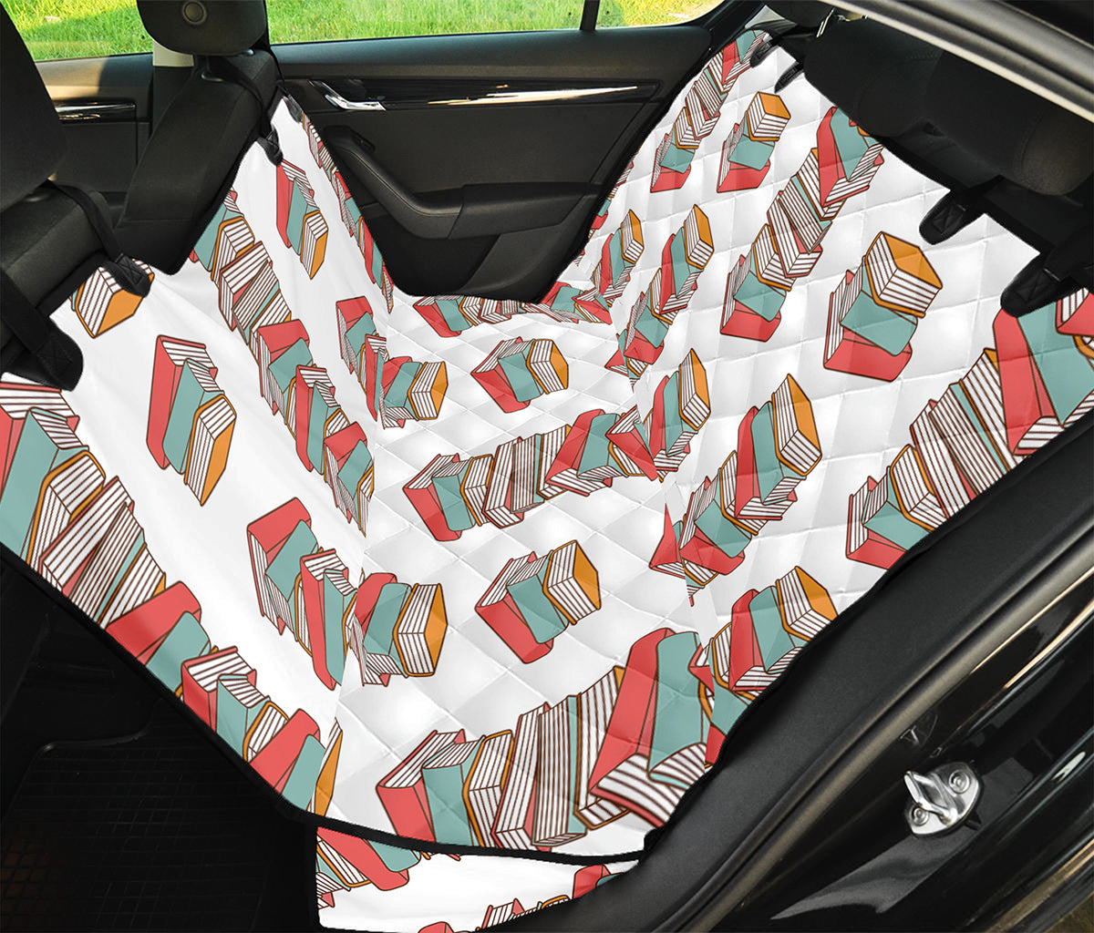 Pile Of Reading Books Pattern Print Pet Car Back Seat Cover