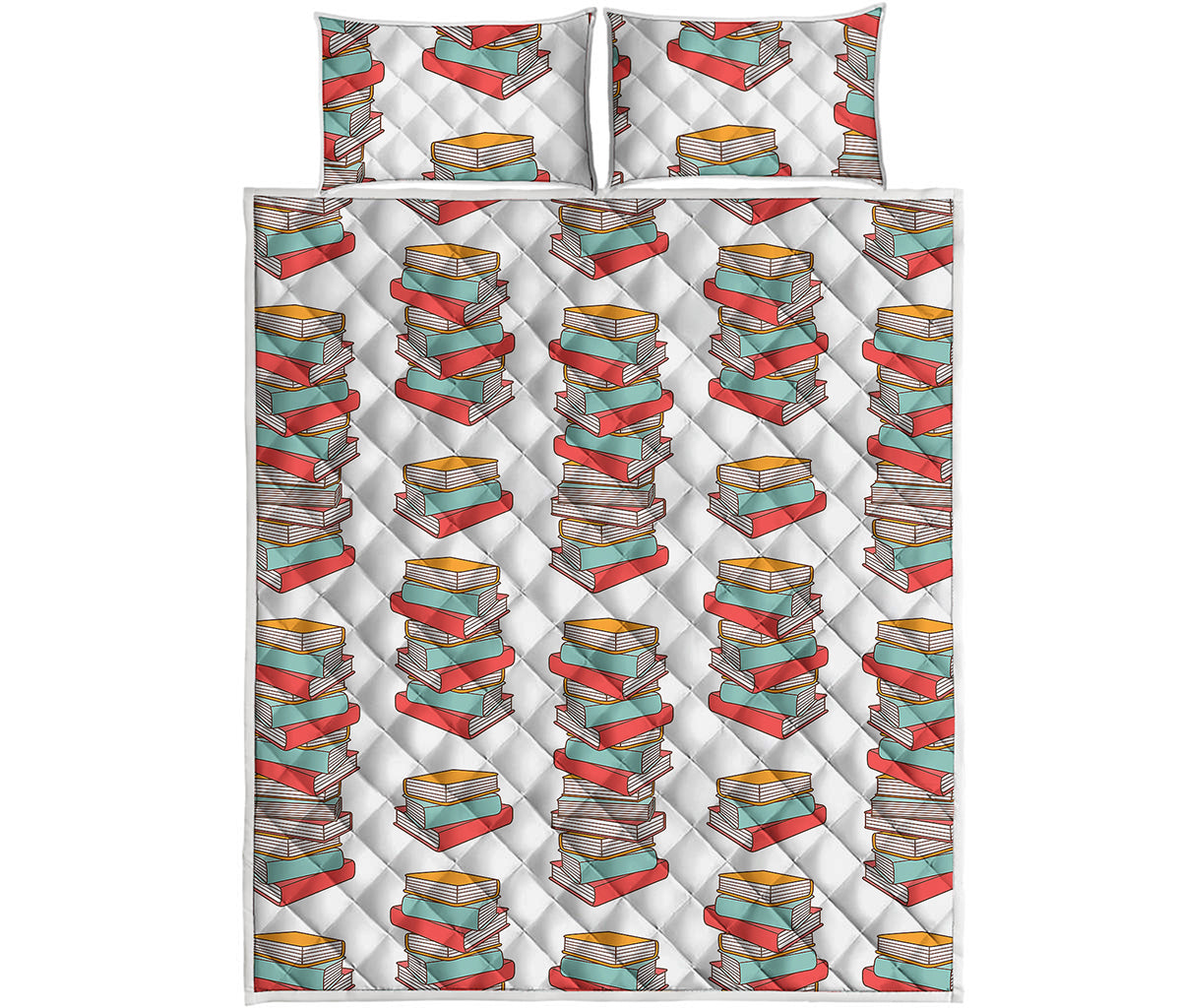 Pile Of Reading Books Pattern Print Quilt Bed Set