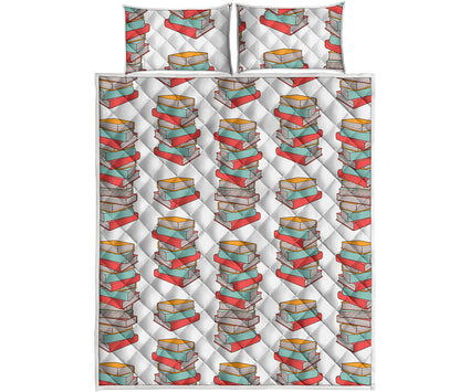 Pile Of Reading Books Pattern Print Quilt Bed Set