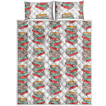 Pile Of Reading Books Pattern Print Quilt Bed Set