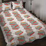Pile Of Reading Books Pattern Print Quilt Bed Set