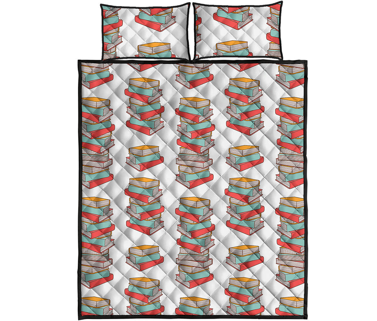 Pile Of Reading Books Pattern Print Quilt Bed Set