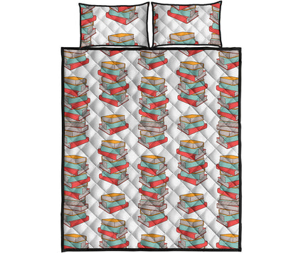 Pile Of Reading Books Pattern Print Quilt Bed Set