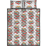 Pile Of Reading Books Pattern Print Quilt Bed Set