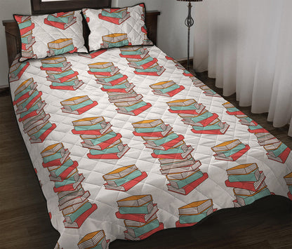Pile Of Reading Books Pattern Print Quilt Bed Set