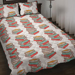 Pile Of Reading Books Pattern Print Quilt Bed Set