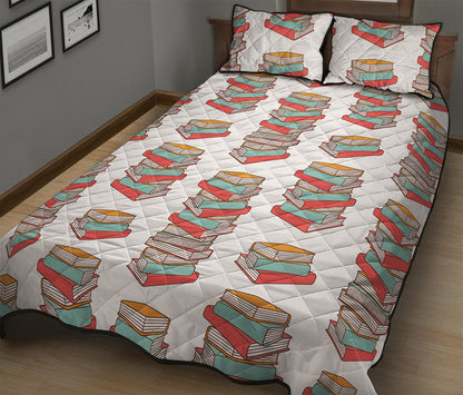 Pile Of Reading Books Pattern Print Quilt Bed Set