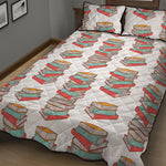 Pile Of Reading Books Pattern Print Quilt Bed Set