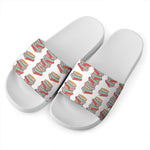 Pile Of Reading Books Pattern Print White Slide Sandals