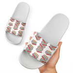 Pile Of Reading Books Pattern Print White Slide Sandals