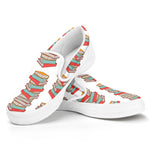 Pile Of Reading Books Pattern Print White Slip On Shoes