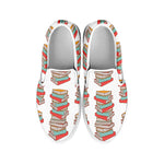 Pile Of Reading Books Pattern Print White Slip On Shoes