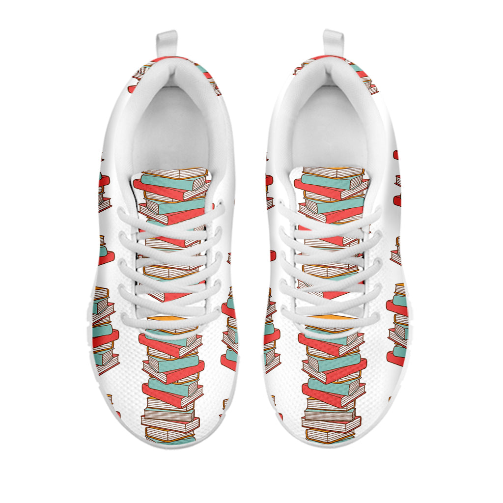 Pile Of Reading Books Pattern Print White Sneakers