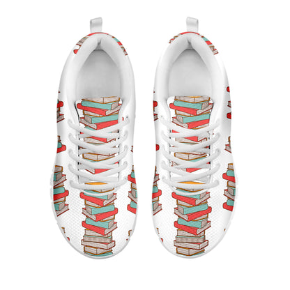Pile Of Reading Books Pattern Print White Sneakers