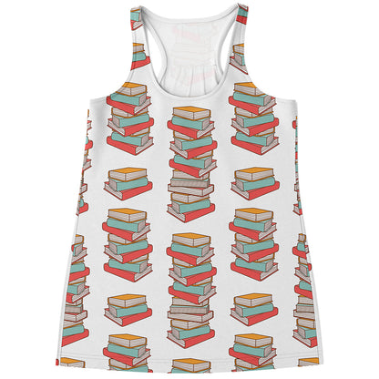 Pile Of Reading Books Pattern Print Women's Racerback Tank Top