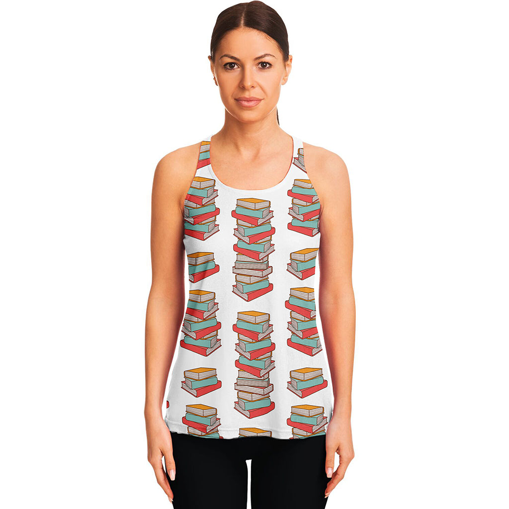 Pile Of Reading Books Pattern Print Women's Racerback Tank Top