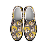 Pilot Pug Pattern Print Black Slip On Shoes