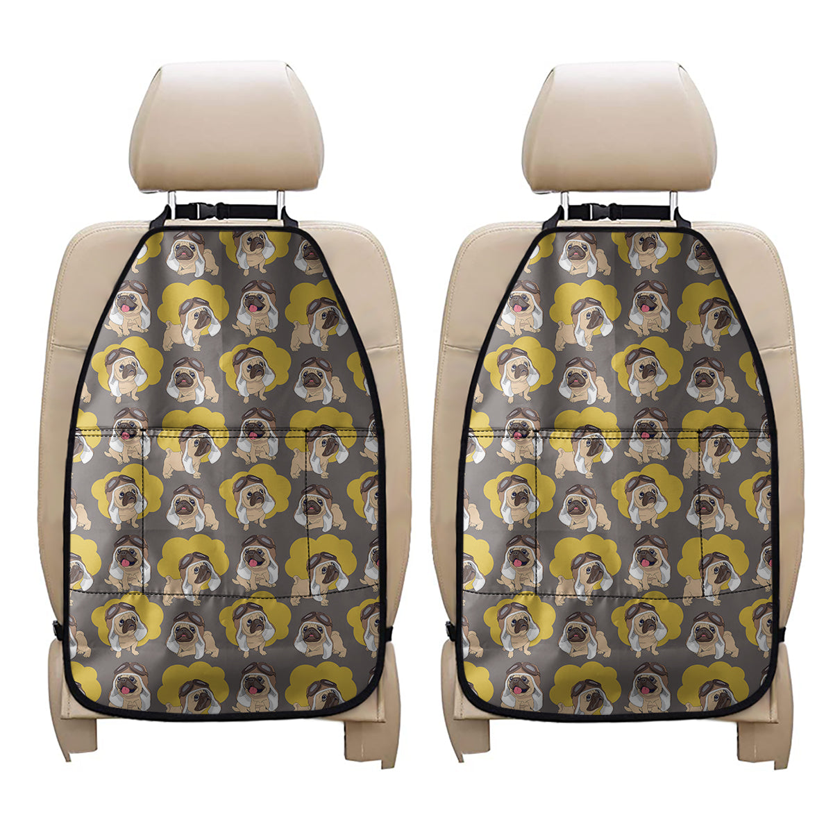 Pilot Pug Pattern Print Car Seat Organizers