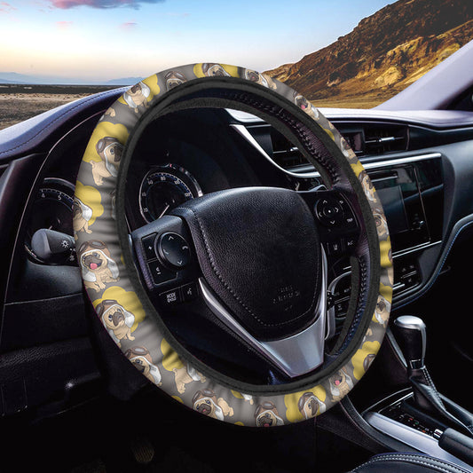 Pilot Pug Pattern Print Car Steering Wheel Cover