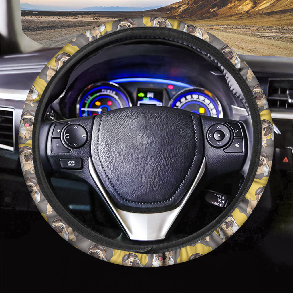 Pilot Pug Pattern Print Car Steering Wheel Cover