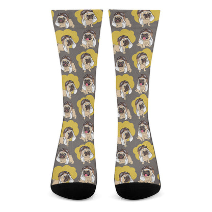 Pilot Pug Pattern Print Crew Socks