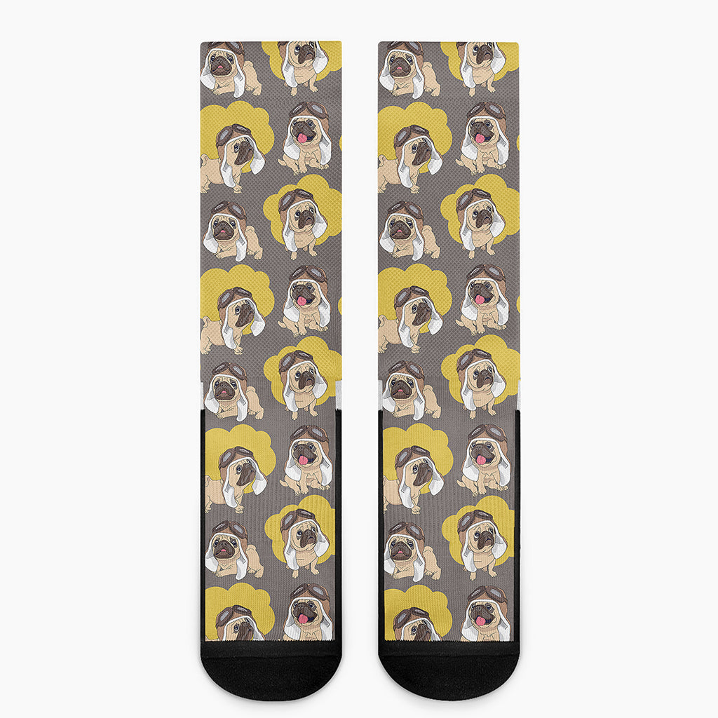 Pilot Pug Pattern Print Crew Socks