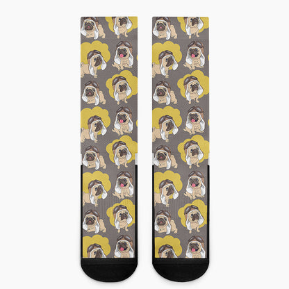 Pilot Pug Pattern Print Crew Socks
