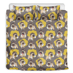 Pilot Pug Pattern Print Duvet Cover Bedding Set