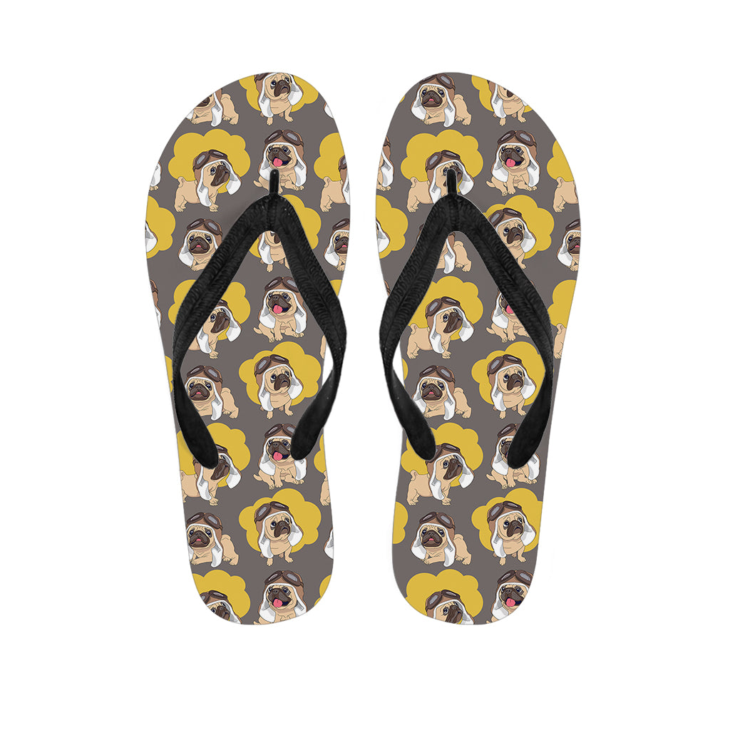 Pilot Pug Pattern Print Flip Flops