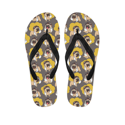 Pilot Pug Pattern Print Flip Flops
