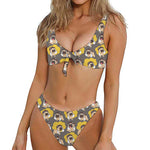 Pilot Pug Pattern Print Front Bow Tie Bikini