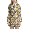 Pilot Pug Pattern Print Pullover Hoodie Dress