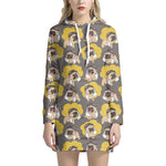 Pilot Pug Pattern Print Hoodie Dress