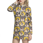 Pilot Pug Pattern Print Hoodie Dress