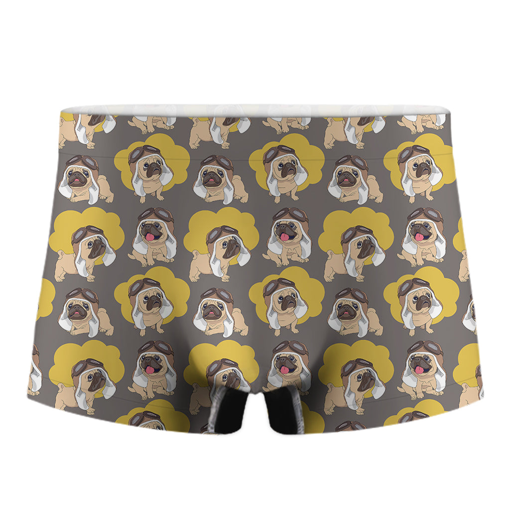 Pilot Pug Pattern Print Men's Boxer Briefs